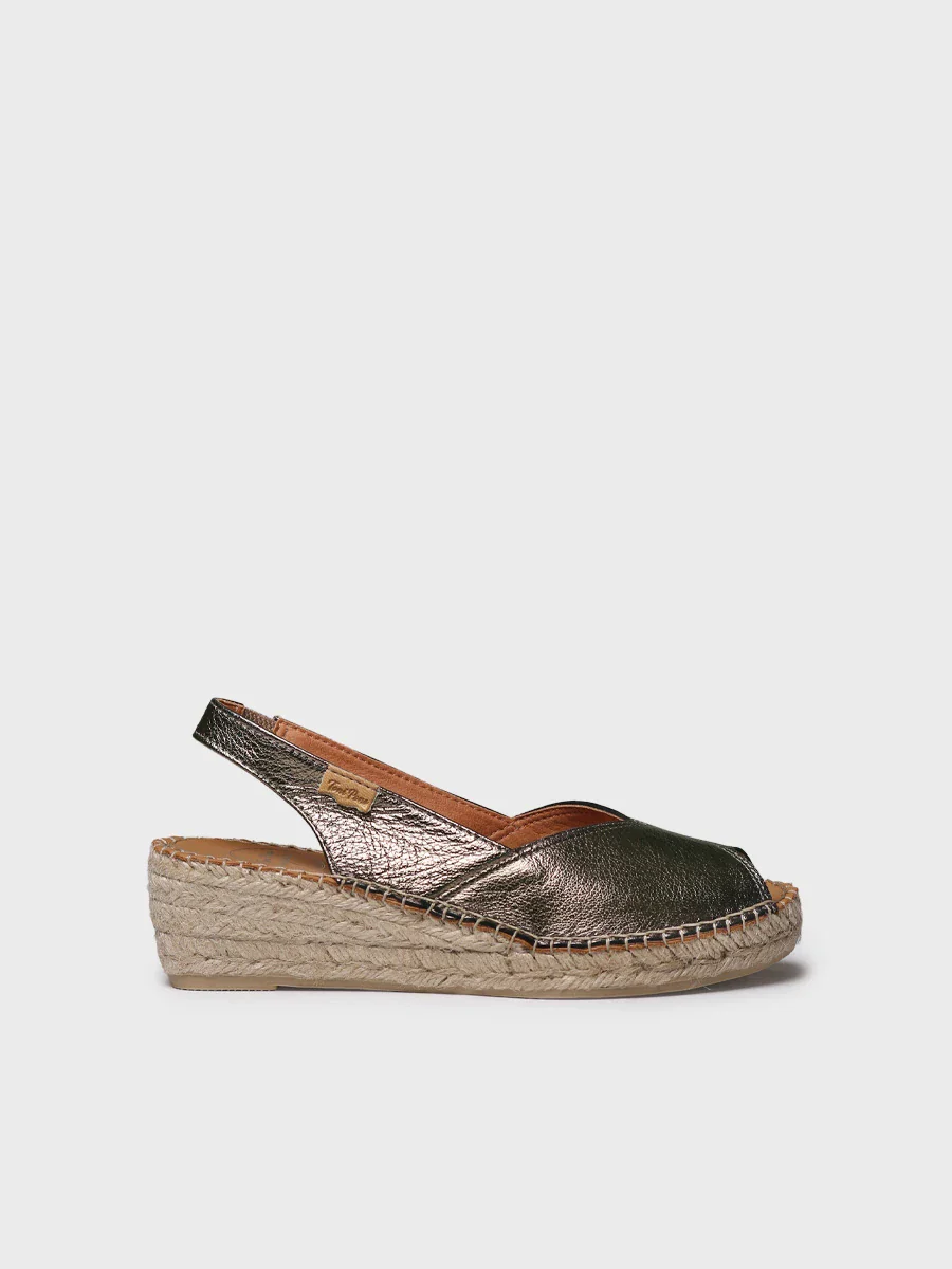 Alpargata peep toe de mujer con cuña en piel | BERNIA-P