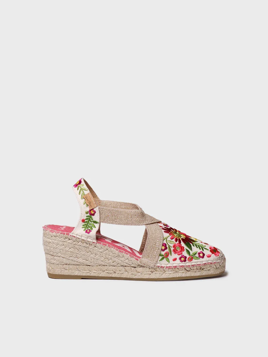 Alpargata de mujer con cuña y bordado multicolor | MONTJOI