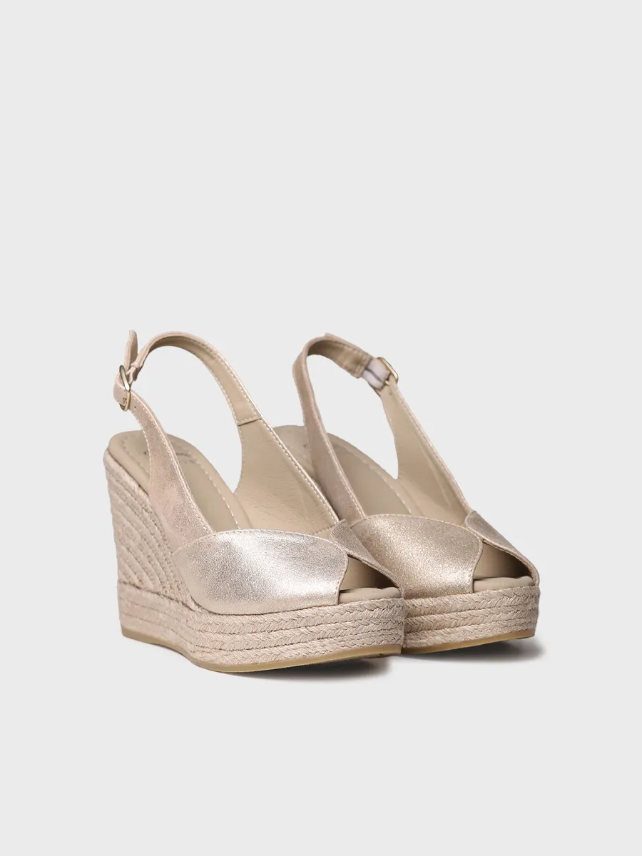 Alpargata peep toe alta de mujer en piel con cuña | OPRAH - Image 2