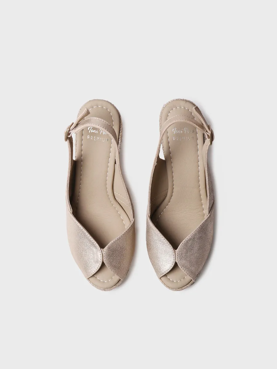 Alpargata peep toe alta de mujer en piel con cuña | OPRAH - Image 3