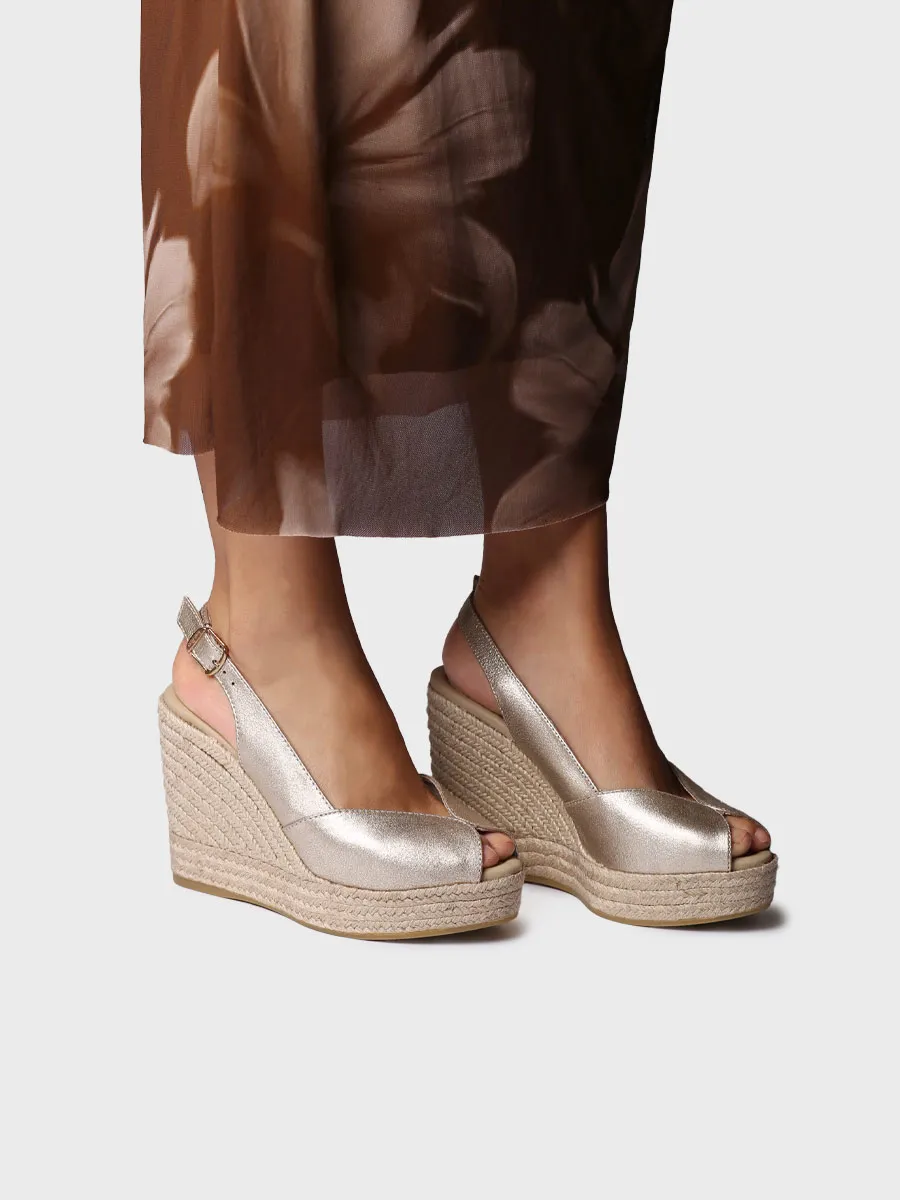 Alpargata peep toe alta de mujer en piel con cuña | OPRAH - Image 4
