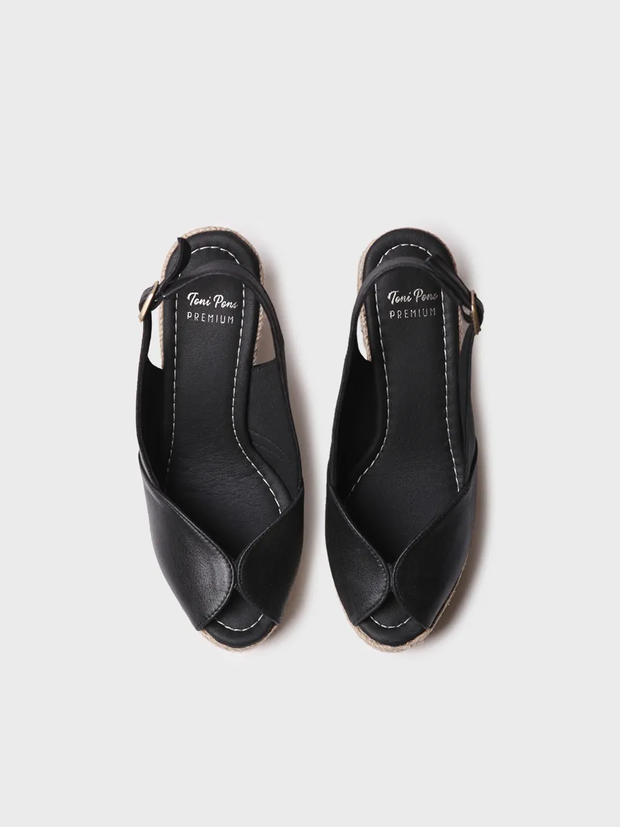 Alpargata peep toe alta de mujer en piel con cuña | OPRAH - Image 3