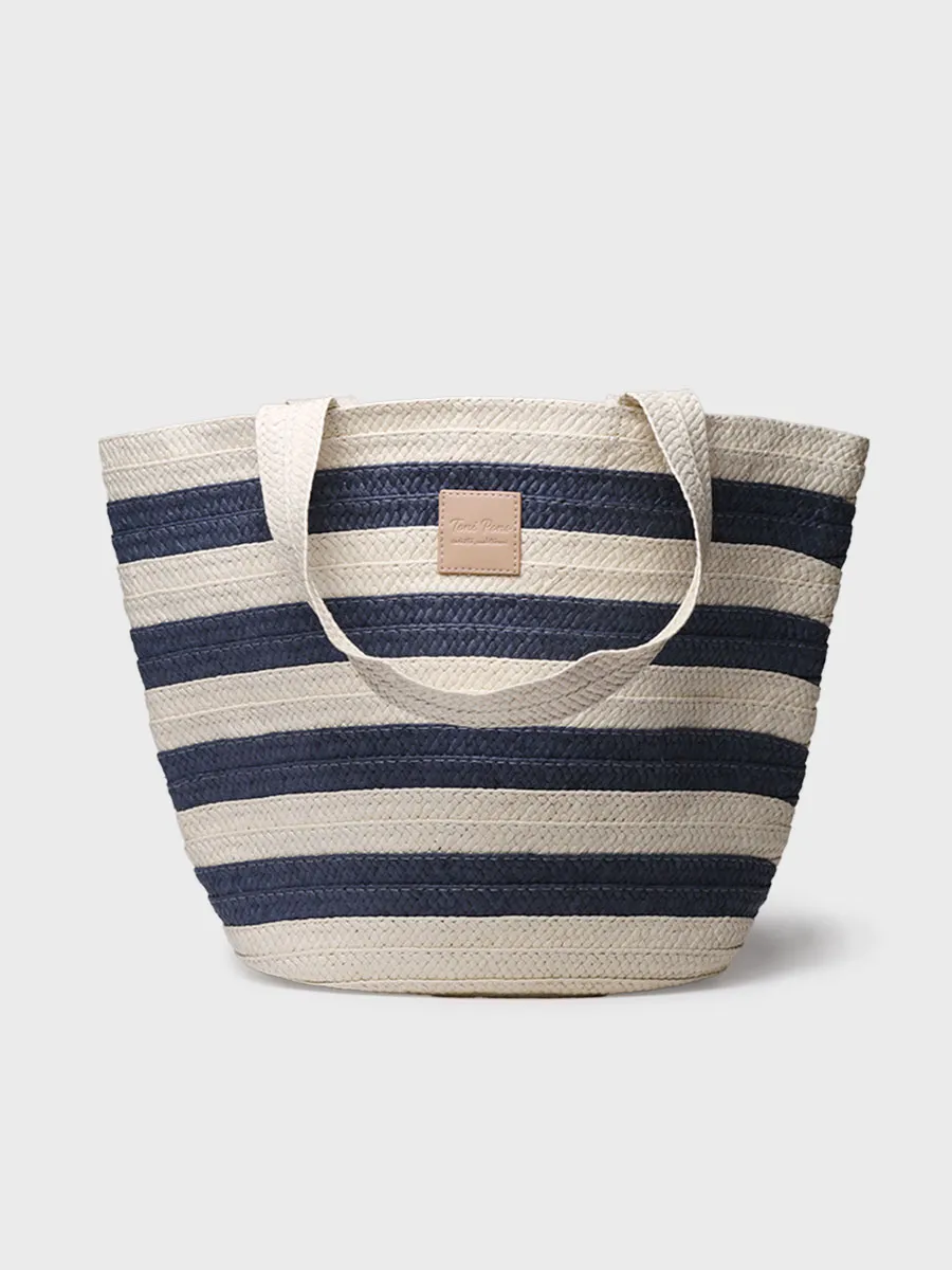 Bolso grande de mujer en rafia con rayas marineras | DESI - Image 2