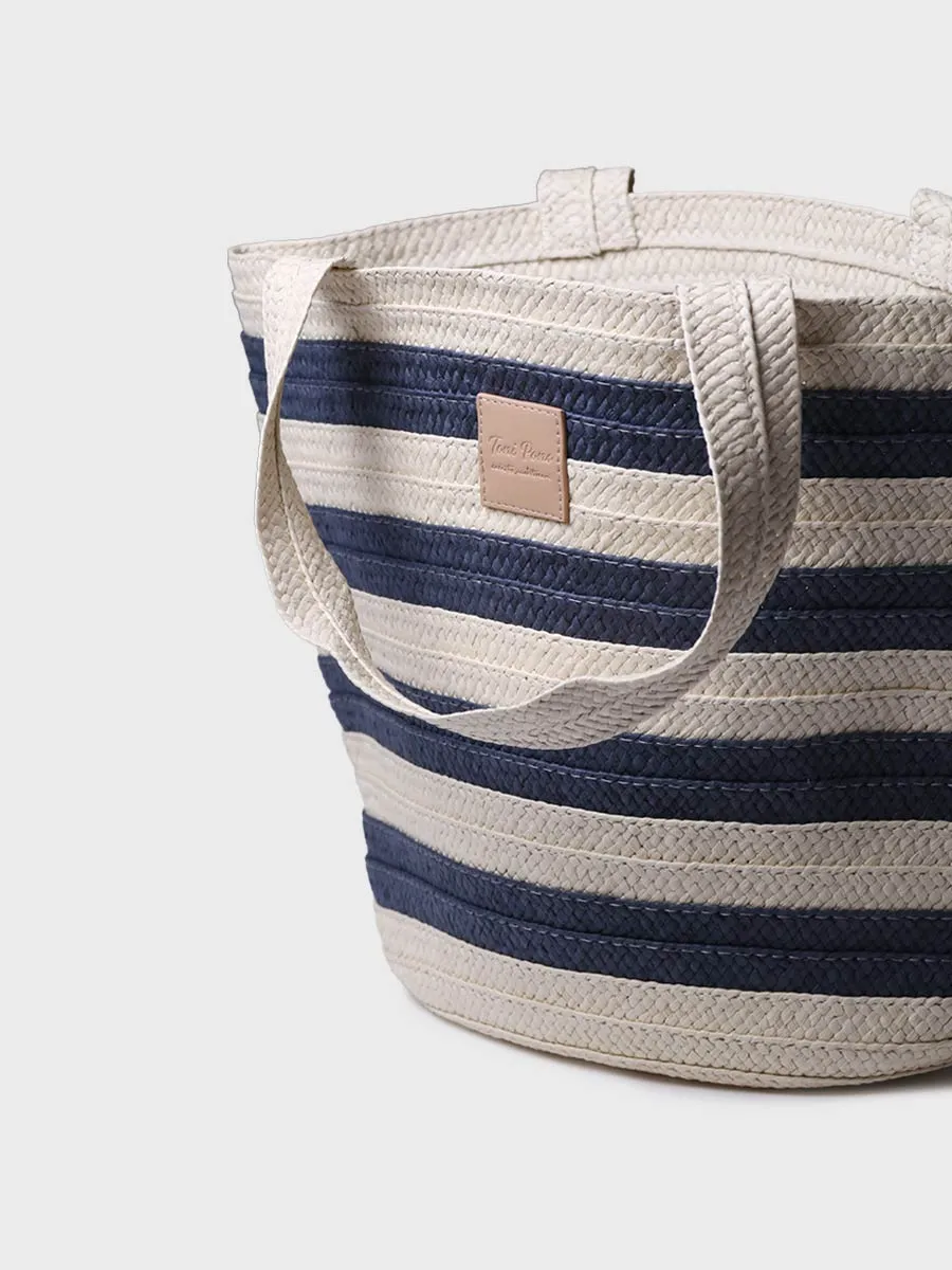 Bolso grande de mujer en rafia con rayas marineras | DESI - Image 3