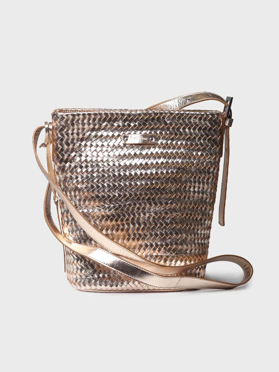 Bolso bombonera en cuero trenzado con tira ajustable | SALLY