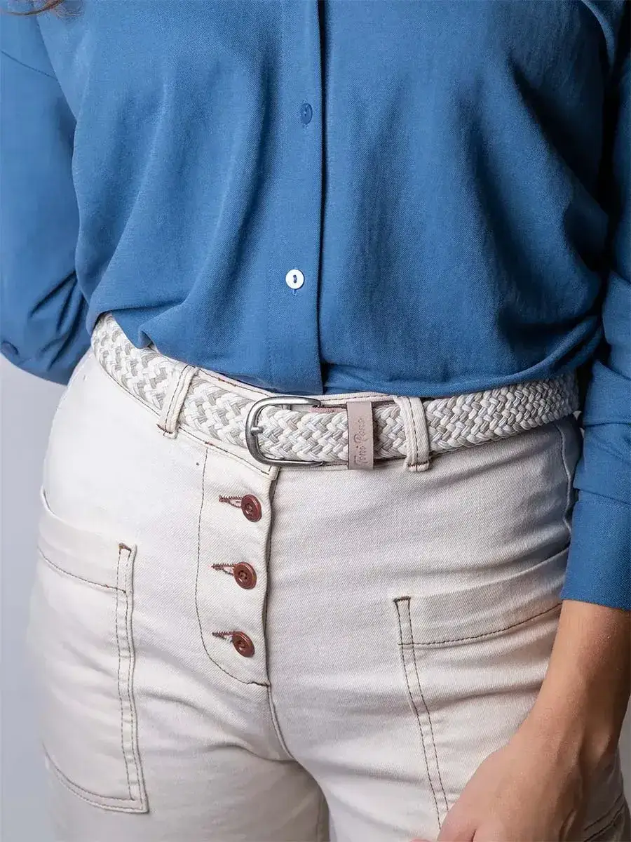 Cinturón de tela y piel de mujer | NADINA - Image 4