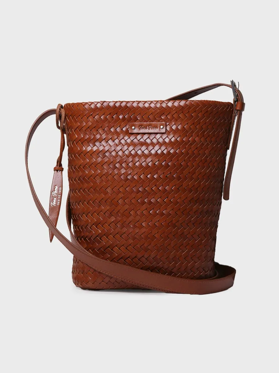 Bolso bombonera en cuero trenzado con tira ajustable | SALLY
