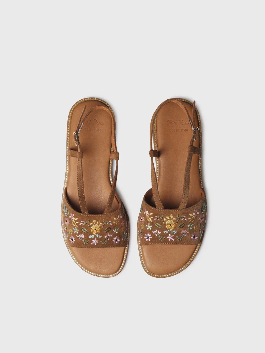 Sandalias planas de mujer en serraje bordado | BASILEA - Image 3