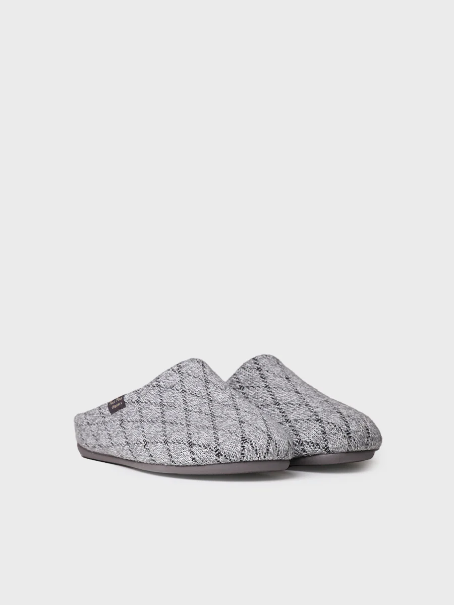 Zapatilla de casa tipo zueco para hombre en tejido en Gris | NAUEL-KM - Image 2