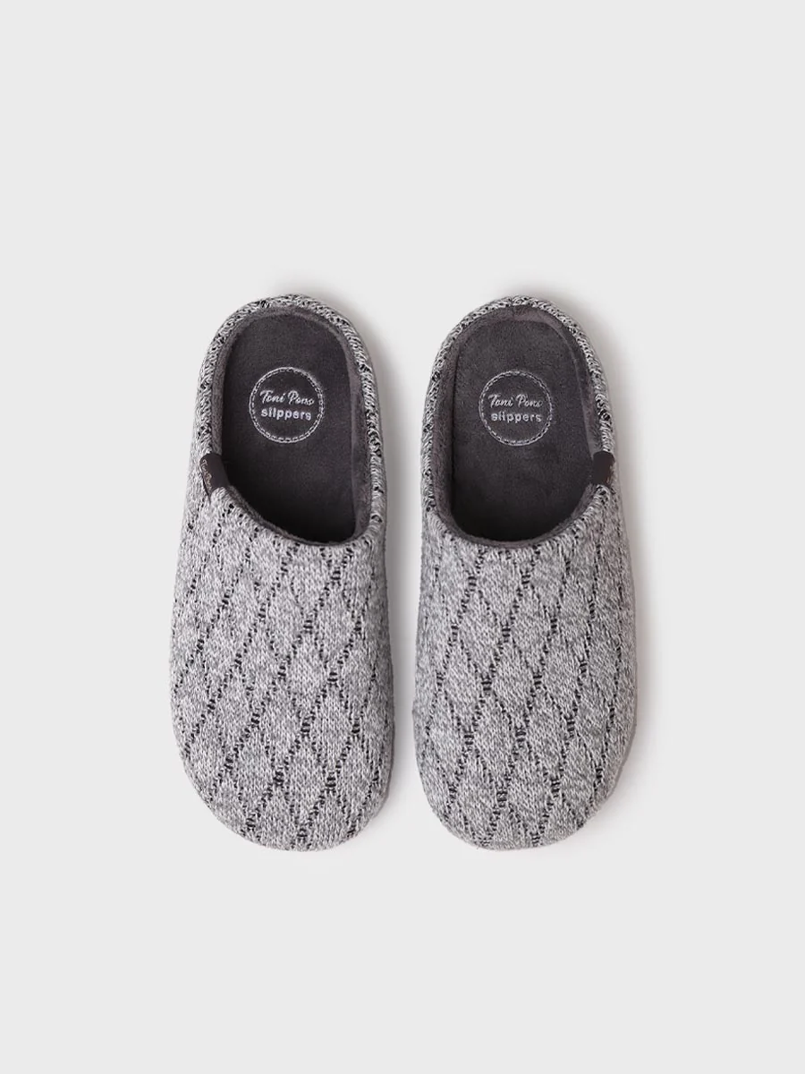 Zapatilla de casa tipo zueco para hombre en tejido en Gris | NAUEL-KM - Image 3