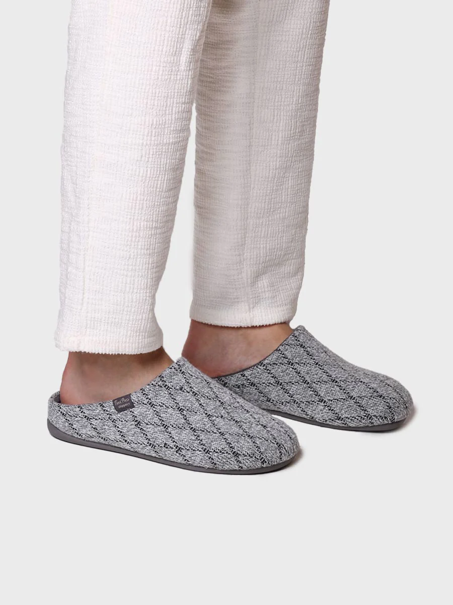Zapatilla de casa tipo zueco para hombre en tejido en Gris | NAUEL-KM - Image 4