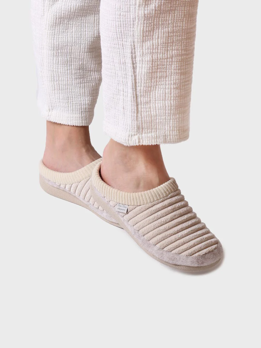 Zapatilla tipo zueco para mujer en fieltro y pelo sintético en Crudo | MALU-OD - Image 5