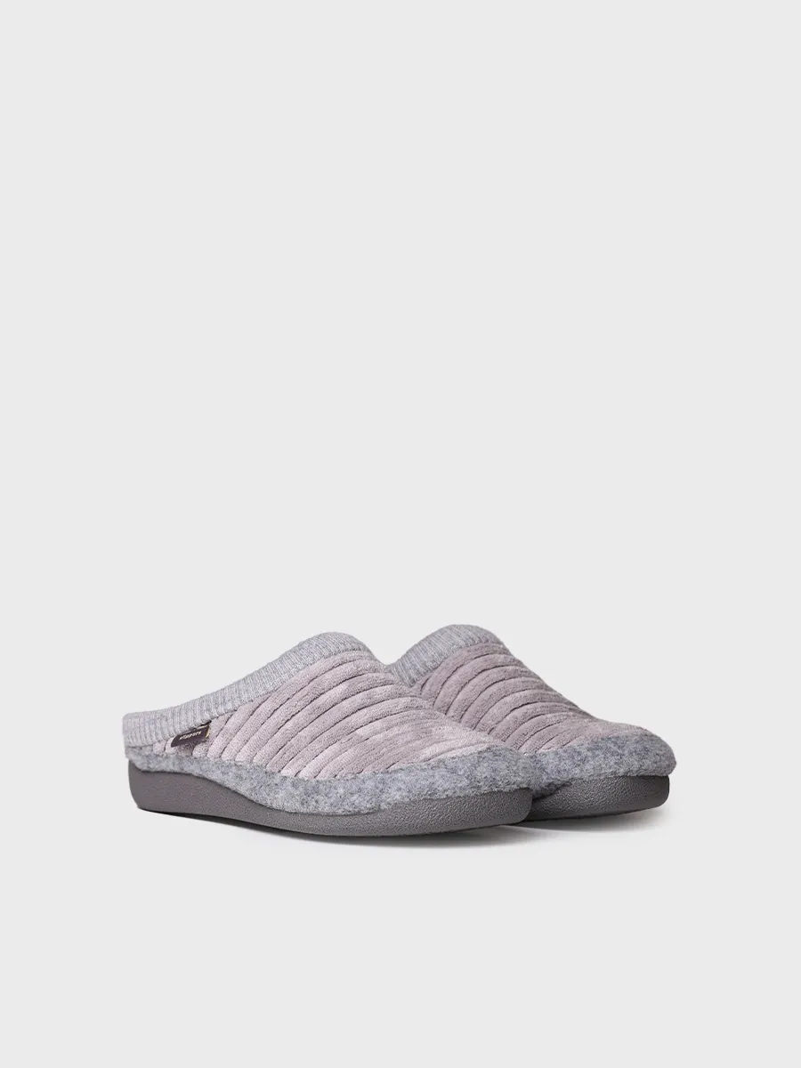 Zapatilla tipo zueco para mujer en fieltro y pelo sintético en Crudo | MALU-OD - Image 2