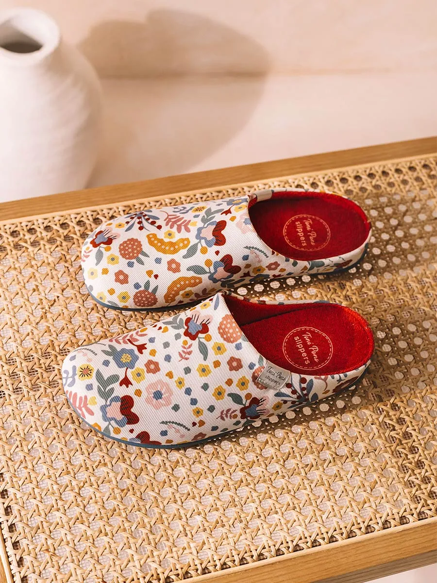 Zapatilla de casa tipo zueco de mujer en algodón estampado | MIMI-TJ